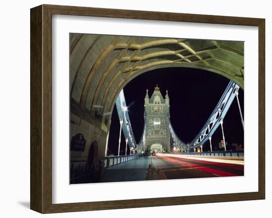 Night Time Traffic Crosses Tower Bridge in Central London-Andrew Watson-Framed Photographic Print