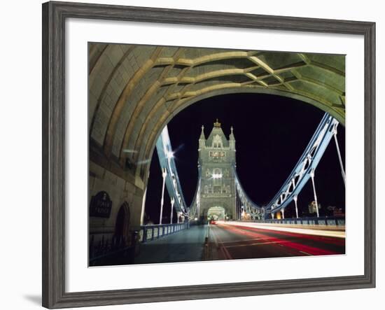 Night Time Traffic Crosses Tower Bridge in Central London-Andrew Watson-Framed Photographic Print
