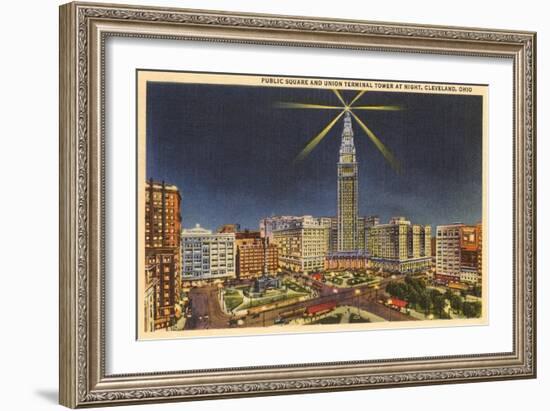 Night, Union Terminal Tower, Cleveland, Ohio-null-Framed Art Print