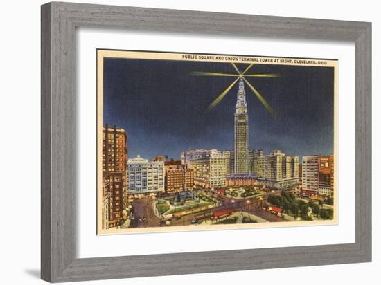 Night, Union Terminal Tower, Cleveland, Ohio-null-Framed Art Print