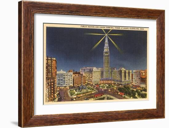 Night, Union Terminal Tower, Cleveland, Ohio-null-Framed Art Print