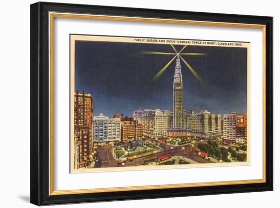 Night, Union Terminal Tower, Cleveland, Ohio-null-Framed Art Print