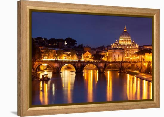 Night View at St. Peter's Cathedral in Rome, Italy-whitewizzard-Framed Premier Image Canvas