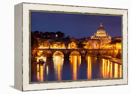 Night View at St. Peter's Cathedral in Rome, Italy-whitewizzard-Framed Premier Image Canvas