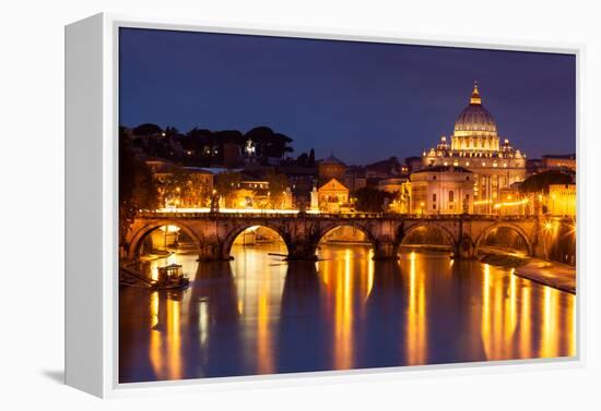 Night View at St. Peter's Cathedral in Rome, Italy-whitewizzard-Framed Premier Image Canvas