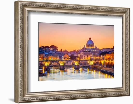 Night View At St. Peter'S Cathedral In Rome, Italy-sborisov-Framed Photographic Print