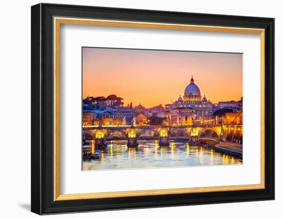 Night View At St. Peter'S Cathedral In Rome, Italy-sborisov-Framed Photographic Print