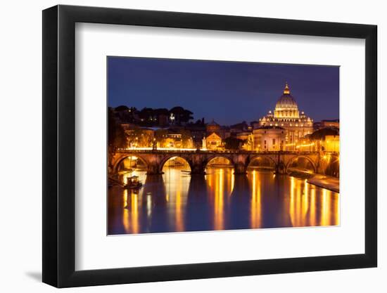 Night View at St. Peter's Cathedral in Rome, Italy-whitewizzard-Framed Photographic Print