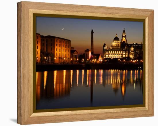 Night View of Albert Dock and the "Three Graces," Liverpool, United Kingdom-Glenn Beanland-Framed Premier Image Canvas