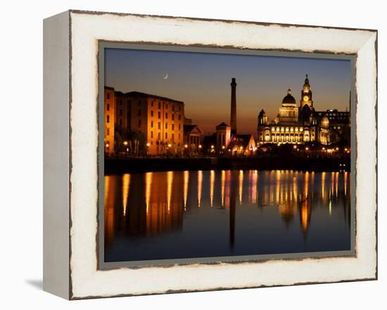 Night View of Albert Dock and the "Three Graces," Liverpool, United Kingdom-Glenn Beanland-Framed Premier Image Canvas