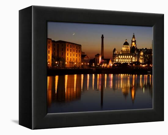 Night View of Albert Dock and the "Three Graces," Liverpool, United Kingdom-Glenn Beanland-Framed Premier Image Canvas