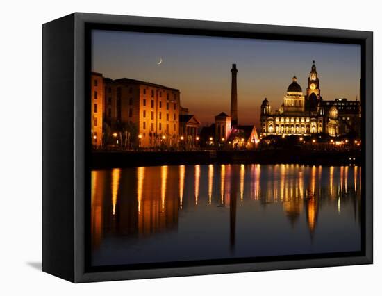 Night View of Albert Dock and the "Three Graces," Liverpool, United Kingdom-Glenn Beanland-Framed Premier Image Canvas