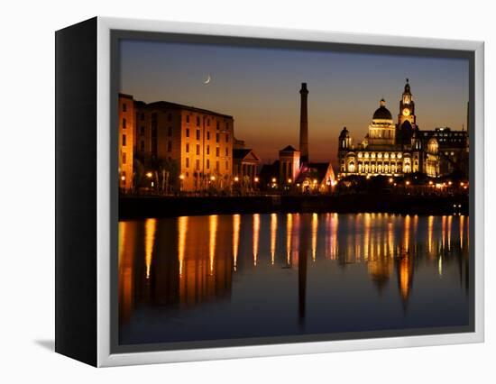 Night View of Albert Dock and the "Three Graces," Liverpool, United Kingdom-Glenn Beanland-Framed Premier Image Canvas