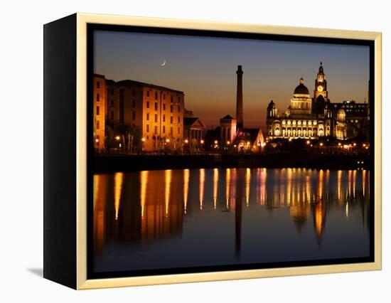 Night View of Albert Dock and the "Three Graces," Liverpool, United Kingdom-Glenn Beanland-Framed Premier Image Canvas