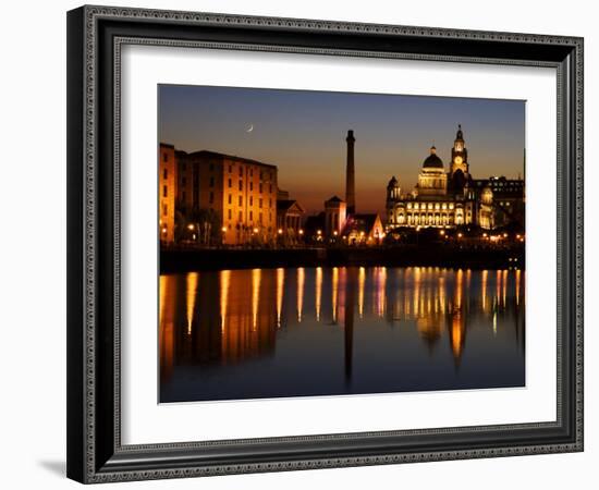 Night View of Albert Dock and the "Three Graces," Liverpool, United Kingdom-Glenn Beanland-Framed Photographic Print