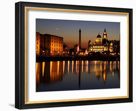 Night View of Albert Dock and the "Three Graces," Liverpool, United Kingdom-Glenn Beanland-Framed Photographic Print