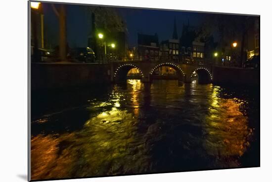 Night View of Amsterdam Canal with Bridge-Anna Miller-Mounted Photographic Print