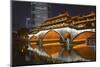 Night view of Anshun Bridge with reflection in Jin River, Chengdu, Sichuan Province, China-Keren Su-Mounted Photographic Print