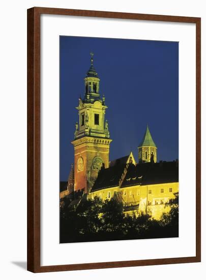 Night View of Bell Towers of Royal Archcathedral Basilica of Saints Stanislaus and Wenceslaus on Wa-null-Framed Photographic Print