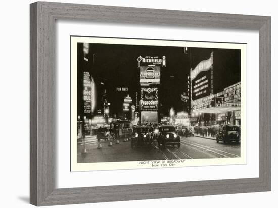 Night View of Broadway, New York City, Photo-null-Framed Art Print