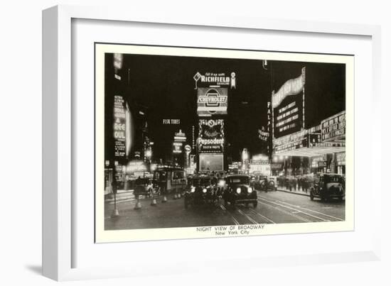 Night View of Broadway, New York City, Photo-null-Framed Art Print