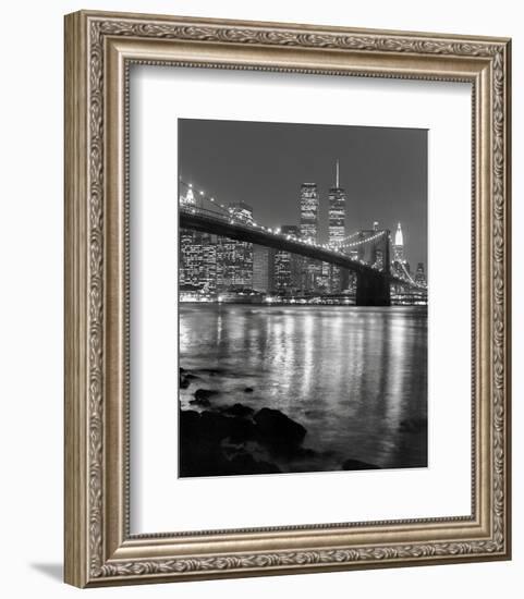 Night View of Brooklyn Bridge and Manhattan Skyline-Christopher Bliss-Framed Art Print