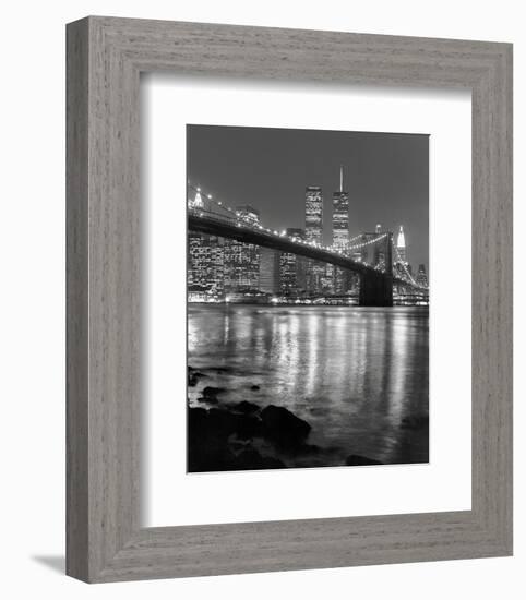 Night View of Brooklyn Bridge and Manhattan Skyline-Christopher Bliss-Framed Art Print