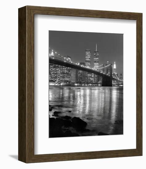 Night View of Brooklyn Bridge and Manhattan Skyline-Christopher Bliss-Framed Art Print