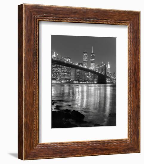 Night View of Brooklyn Bridge and Manhattan Skyline-Christopher Bliss-Framed Art Print