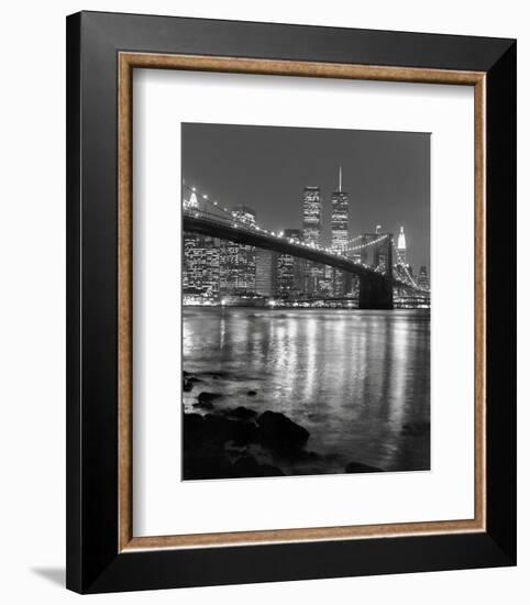 Night View of Brooklyn Bridge and Manhattan Skyline-Christopher Bliss-Framed Art Print