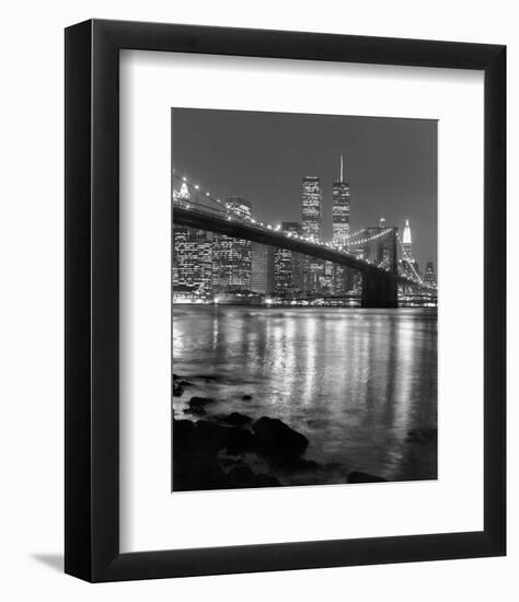 Night View of Brooklyn Bridge and Manhattan Skyline-Christopher Bliss-Framed Art Print