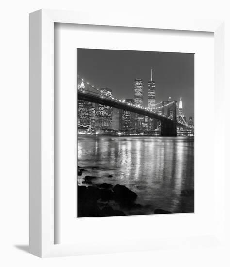 Night View of Brooklyn Bridge and Manhattan Skyline-Christopher Bliss-Framed Art Print