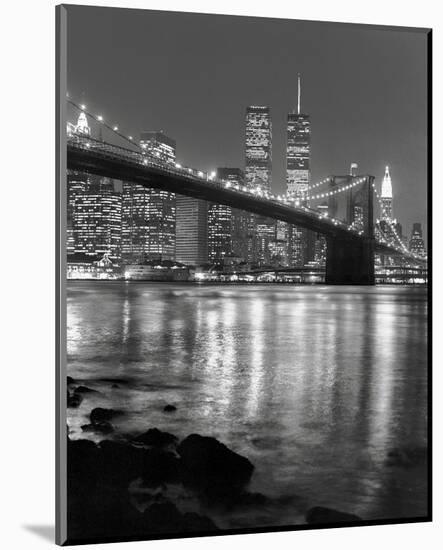 Night View of Brooklyn Bridge and Manhattan Skyline-Christopher Bliss-Mounted Art Print