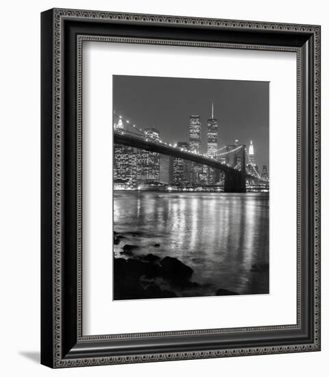 Night View of Brooklyn Bridge and Manhattan Skyline-Christopher Bliss-Framed Art Print