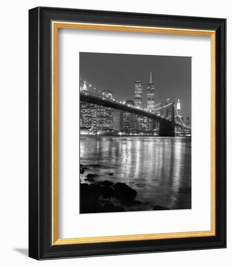 Night View of Brooklyn Bridge and Manhattan Skyline-Christopher Bliss-Framed Art Print