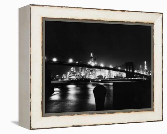 Night View Of Brooklyn Bridge-Bettmann-Framed Premier Image Canvas