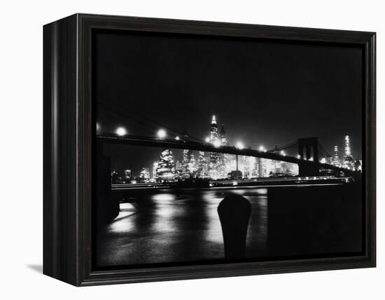 Night View Of Brooklyn Bridge-Bettmann-Framed Premier Image Canvas