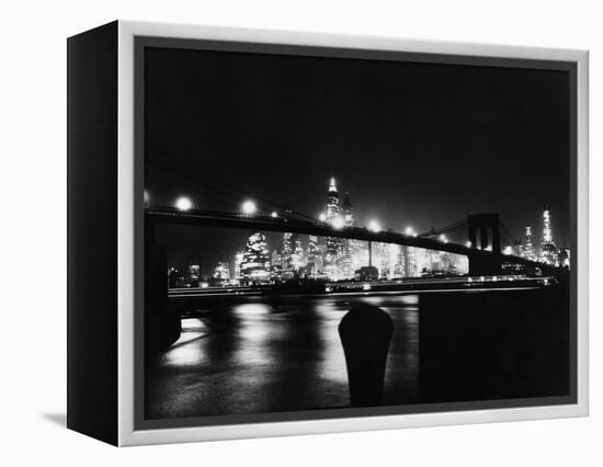 Night View Of Brooklyn Bridge-Bettmann-Framed Premier Image Canvas