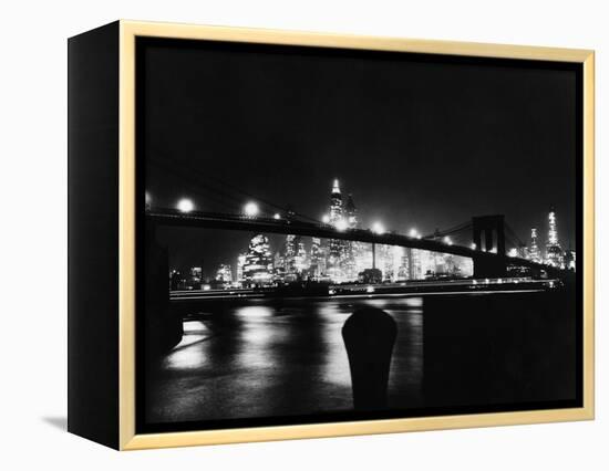 Night View Of Brooklyn Bridge-Bettmann-Framed Premier Image Canvas