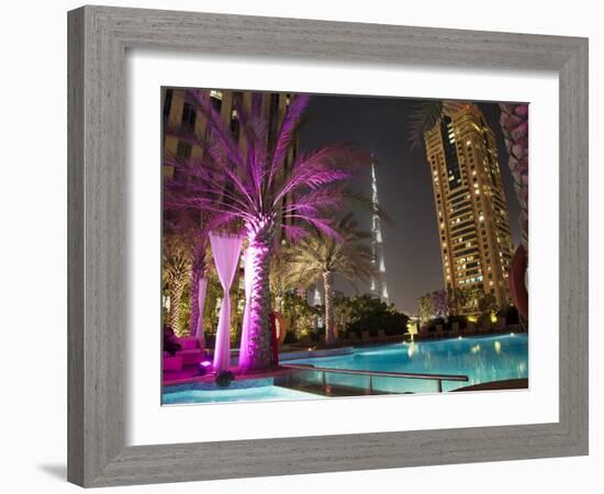 Night View of Burij Khalifa Tower, Dubai, United Arab Emirates, Middle East-Angelo Cavalli-Framed Photographic Print