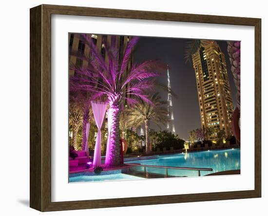 Night View of Burij Khalifa Tower, Dubai, United Arab Emirates, Middle East-Angelo Cavalli-Framed Photographic Print