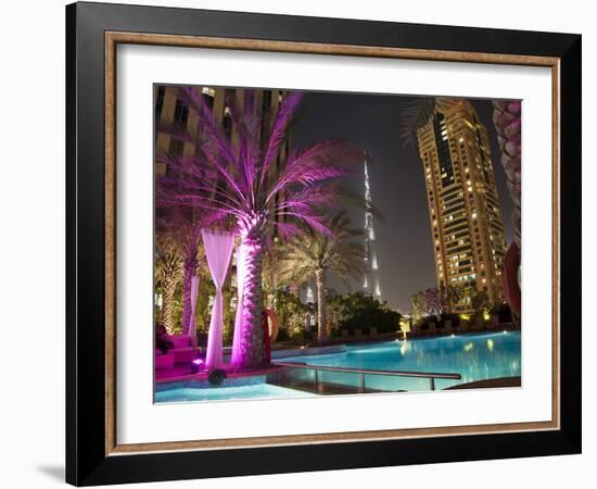 Night View of Burij Khalifa Tower, Dubai, United Arab Emirates, Middle East-Angelo Cavalli-Framed Photographic Print