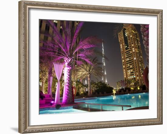 Night View of Burij Khalifa Tower, Dubai, United Arab Emirates, Middle East-Angelo Cavalli-Framed Photographic Print