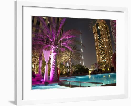 Night View of Burij Khalifa Tower, Dubai, United Arab Emirates, Middle East-Angelo Cavalli-Framed Photographic Print