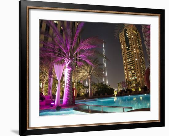 Night View of Burij Khalifa Tower, Dubai, United Arab Emirates, Middle East-Angelo Cavalli-Framed Photographic Print