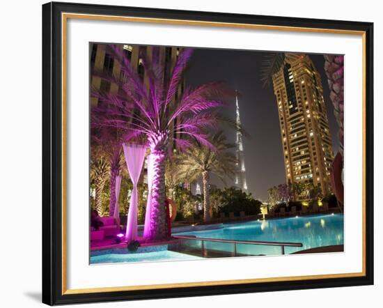 Night View of Burij Khalifa Tower, Dubai, United Arab Emirates, Middle East-Angelo Cavalli-Framed Photographic Print