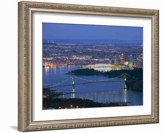 Night View of City Skyline and Lions Gate Bridge, from Cypress Provincial Park, Vancouver-Christian Kober-Framed Photographic Print