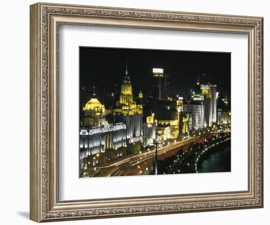 Night View of Colonial Buildings on the Bund, Shanghai, China-Keren Su-Framed Photographic Print