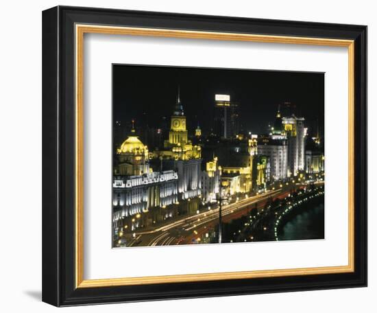 Night View of Colonial Buildings on the Bund, Shanghai, China-Keren Su-Framed Photographic Print