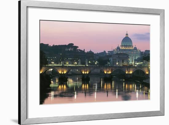 Night View of Dome of St Peter's Basilica-null-Framed Photographic Print